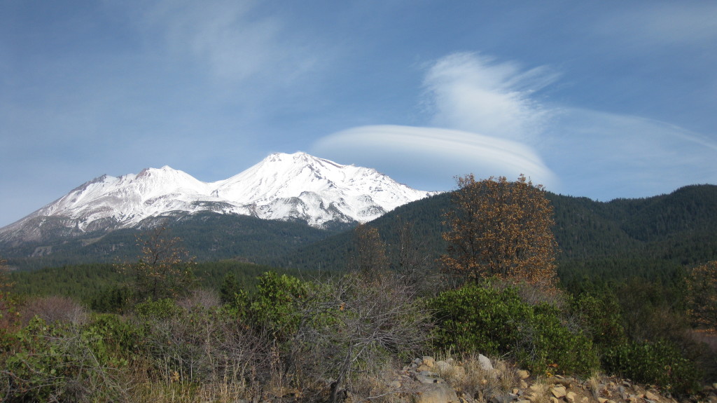 Mount Shasta: with a lenticular cloud hovering above it on November 16, 2009